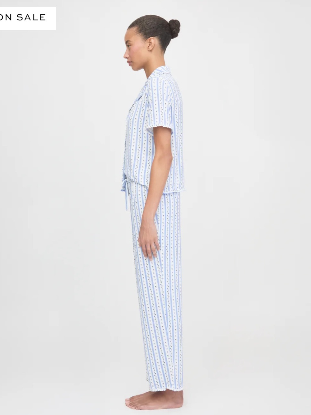Hill House Home The Marina Pajama Set in Blue Petal Stripe Size XL - Picture 4 of 5